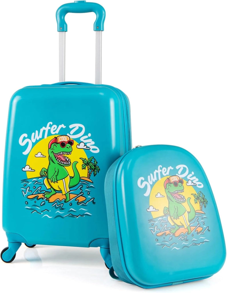 Set di 2 Valigia per Bambini, 17" Valigia+ 13" Zaino, con Ruote Girevoli a 360°, Maniglia Retrattile e Spallacci Regolabili, Ideale per Viaggiare in Modo Comodo e Divertente (Modello 3)