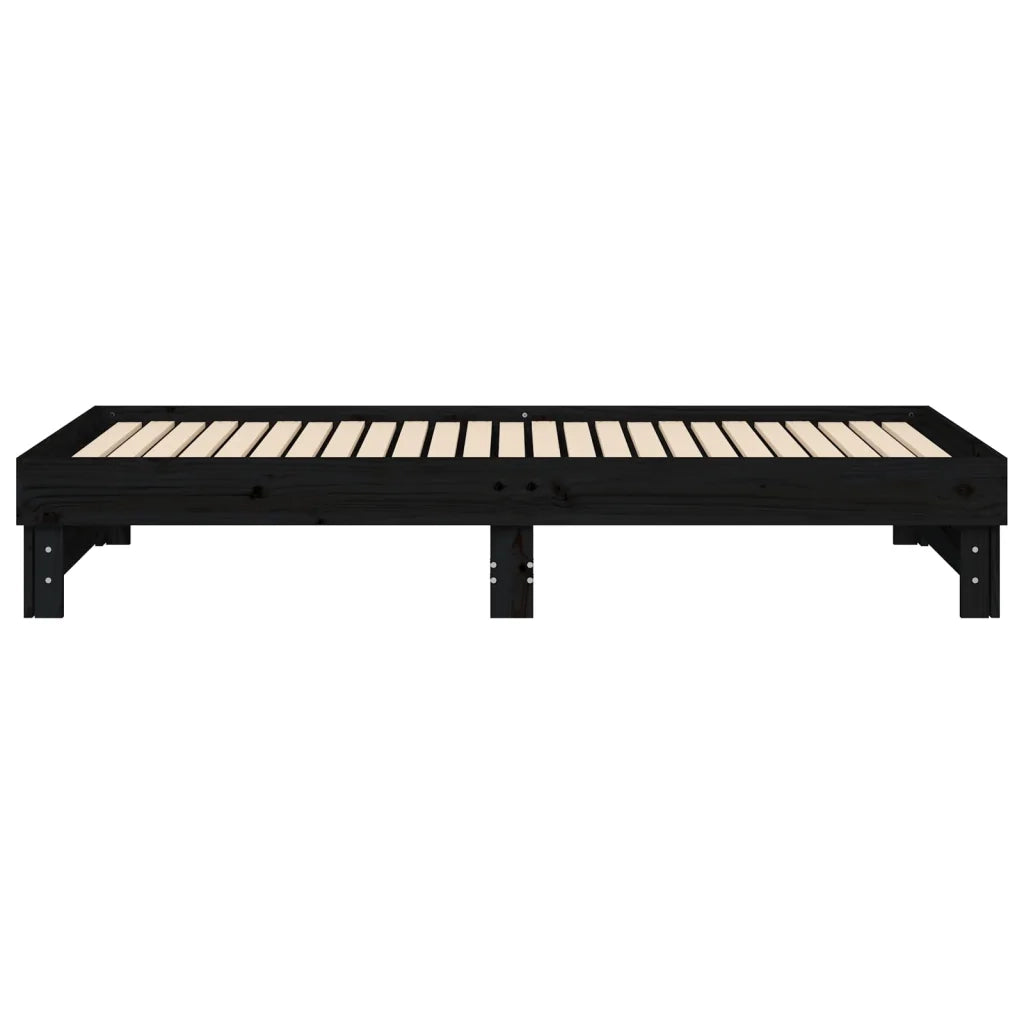 Dormeuse Estraibile Nera 2x(90x200) cm Legno Massello di Pino