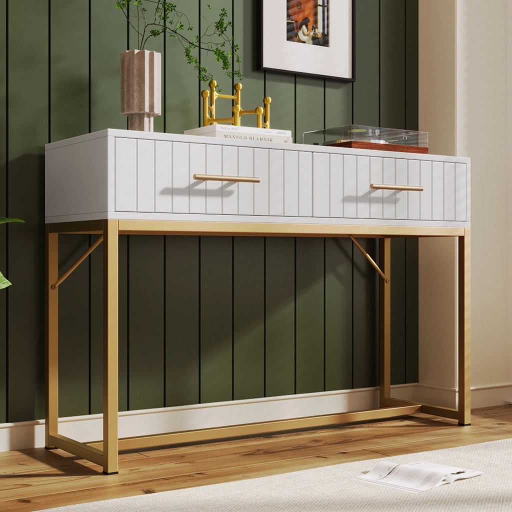 TOELETTA 100x45x75 cm Bianca con 2 Cassetti e base in metallo