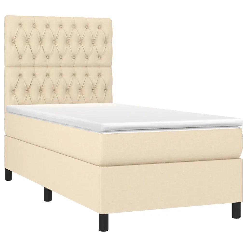 Letto a Molle con Materasso e LED Crema 100x200cm in Tessuto 3135098