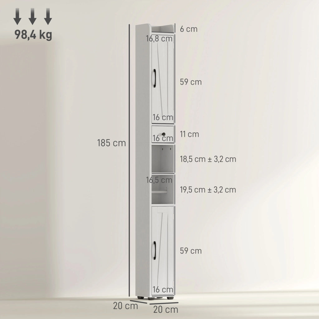 Colonna Bagno con 2 Ante e Ripiani Ajustabili ¨C Zephmum ¨C 20x20x185 cm Bianco