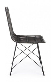Set 4 Sedie 45x55x85 cm Metal Rattan in Fibre Naturali Nero