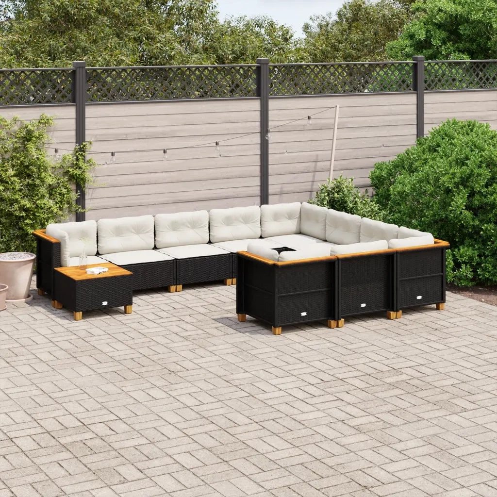 Set Divani da Giardino 11 pz con Cuscini in Polyrattan Nero 3262055