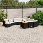 Set Divani da Giardino 11 pz con Cuscini in Polyrattan Nero 3262055