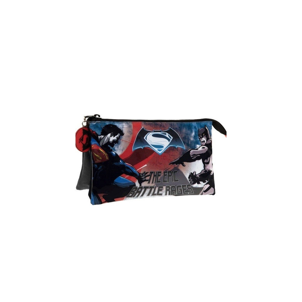 Trade Shop - Astuccio 3 Posti Chiusura Zip Portapenne Matite Pvc Neceser Batman Vs Superman -