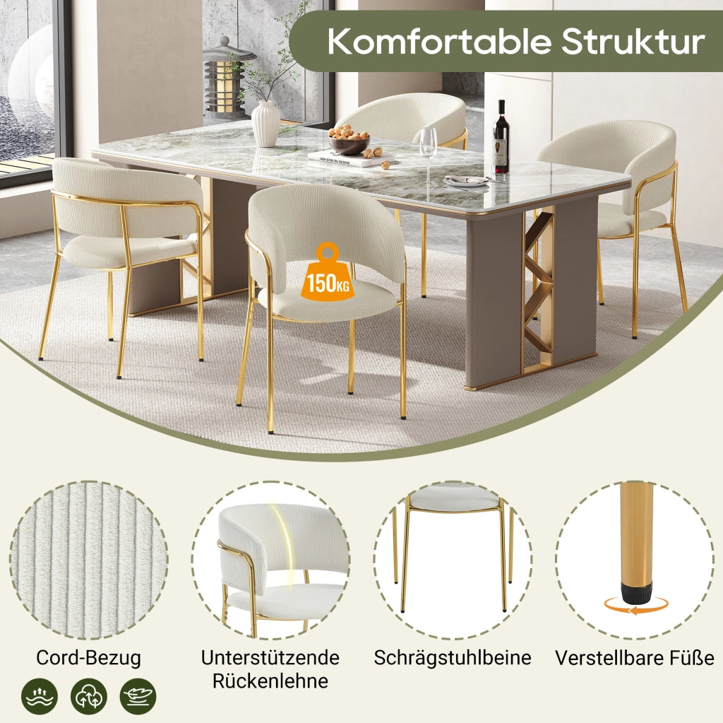 Sedia da pranzo beige in velluto a coste con gambe inclinate
