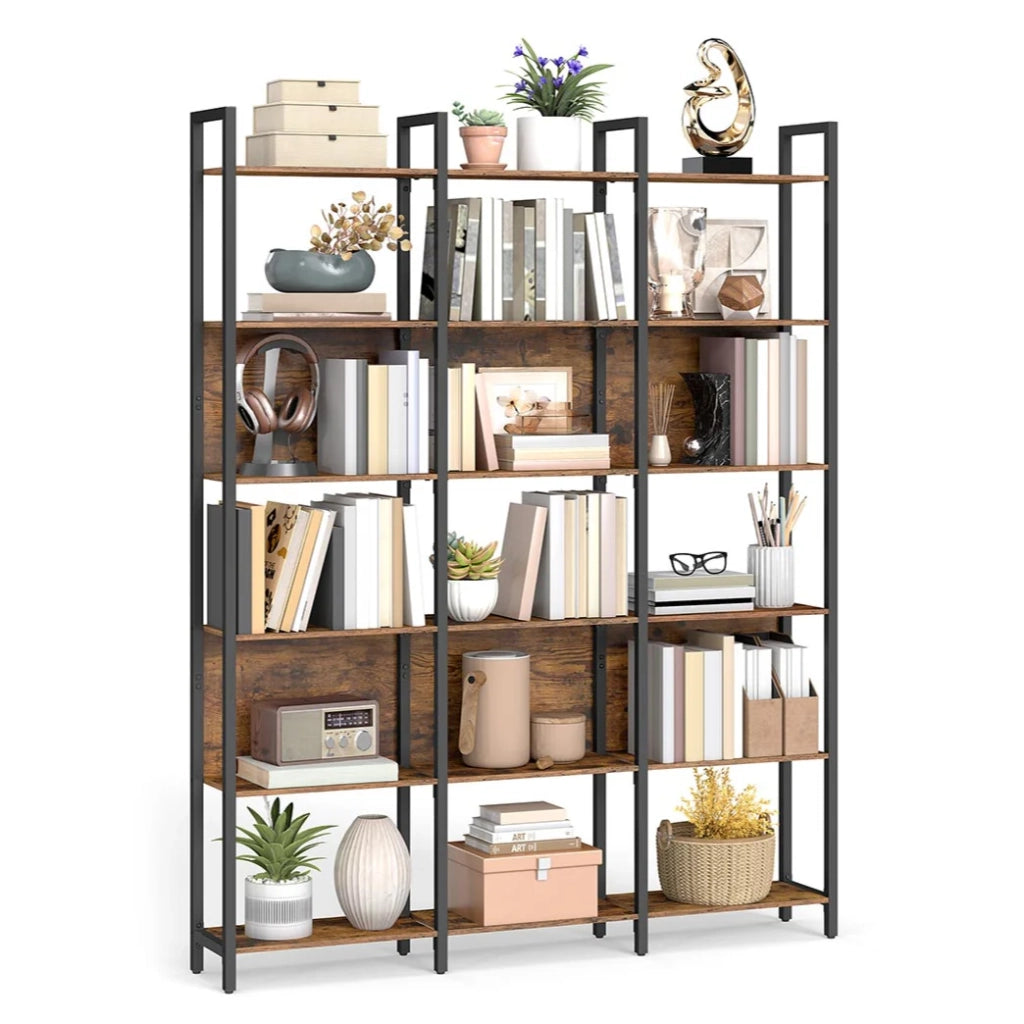 Libreria a 6 ripiani 24 x 31,8 x 175 cm struttura in acciaio per soggiorno corridoio ufficio stile industriale marrone 12_0004270