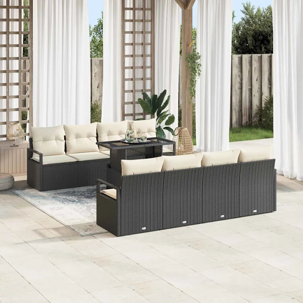Set Divano da Giardino 9 pcs Nero e Crema polyrattan 3348783