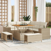 Set Divano Giardino 8 Pezzi con Cuscini Beige in Rattan Poly Acacia
