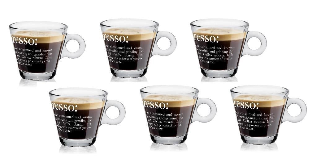 Set 6 Tazze Tazzine Caffè in Vetro Dictionary Nadia in Vetro 80 cc Cerve