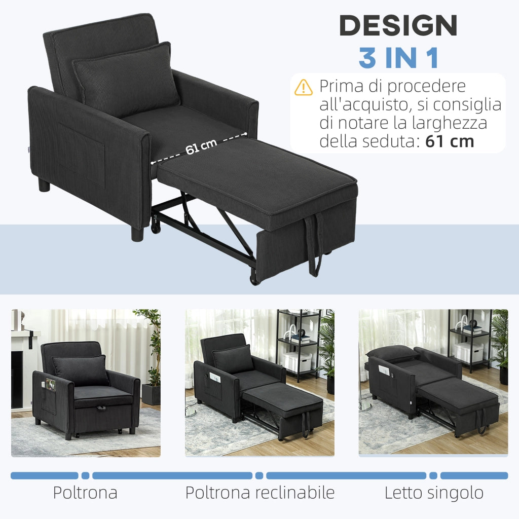 Poltrona Relax Reclinabile ¨C Xylo ¨C Tessuto Effetto Velluto Grigio Scuro 74x84x81 cm