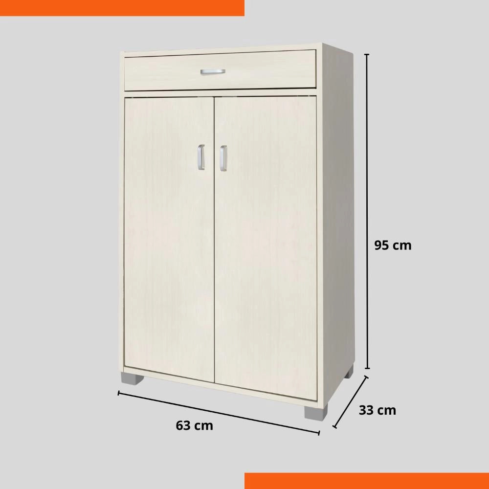 Scarpiera 4 Ripiani con 2 Ante + Cassetto Mobile Multiuso in Legno 63x33x95H cm Bianco 105