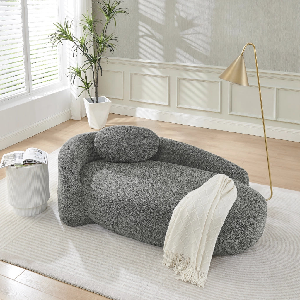 DIVANO in tessuto Teddy Grigio Scuro con cuscino poggiatesta integrato