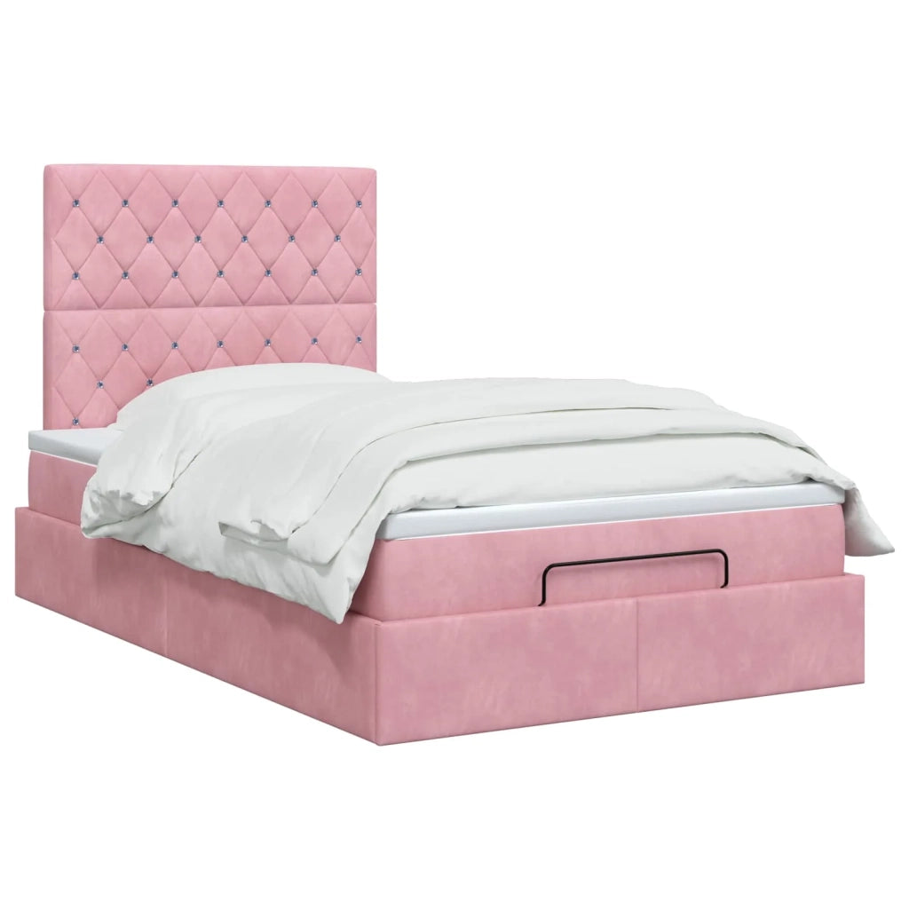 Letto Ottomano con Materasso e LED Rosa 120 x 200 cm Velluto 3458228