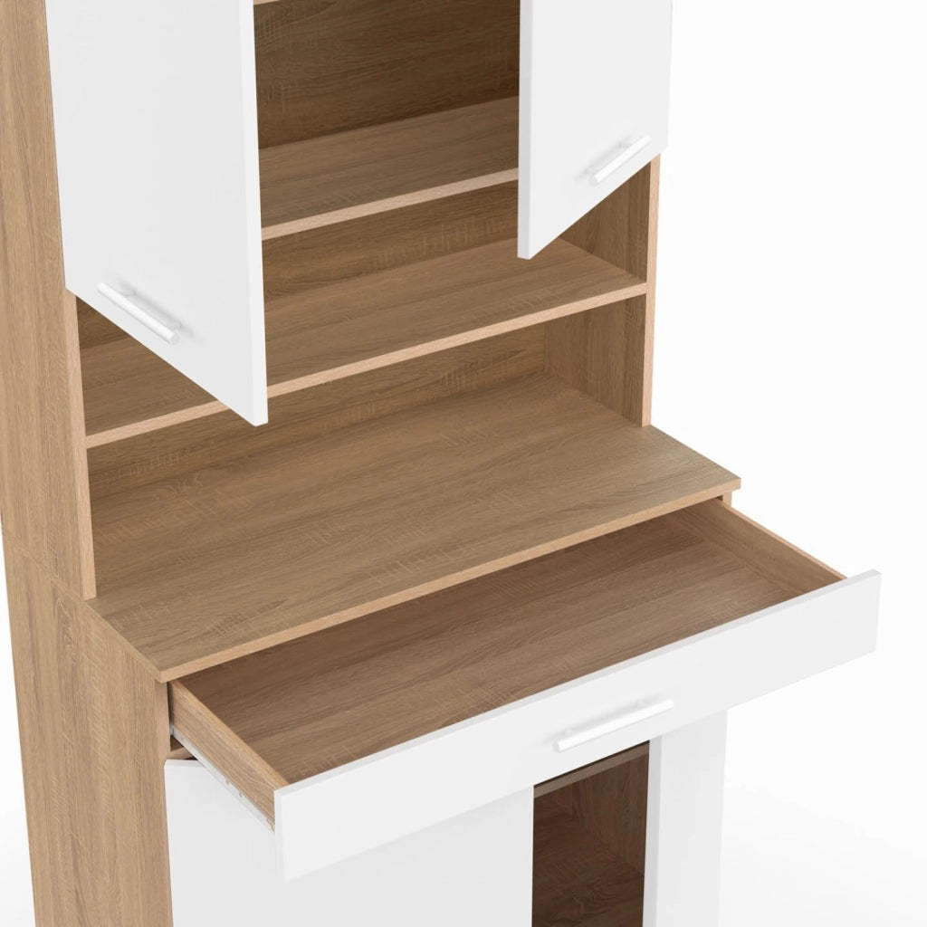 Comò da cucina CINA 80 CM con 4 ante + cassetto, finitura faggio e bianco