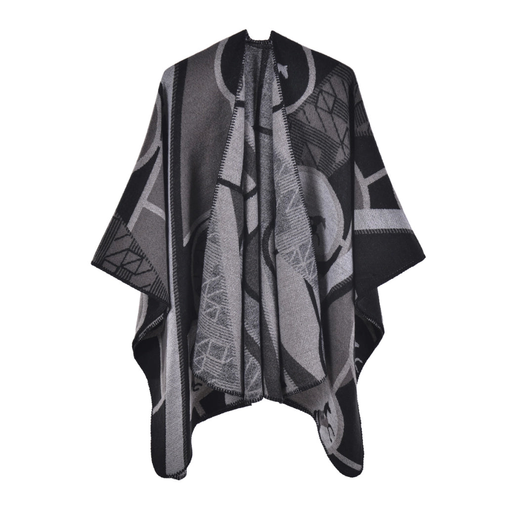 Mantella da donna in cashmere spesso con spacco