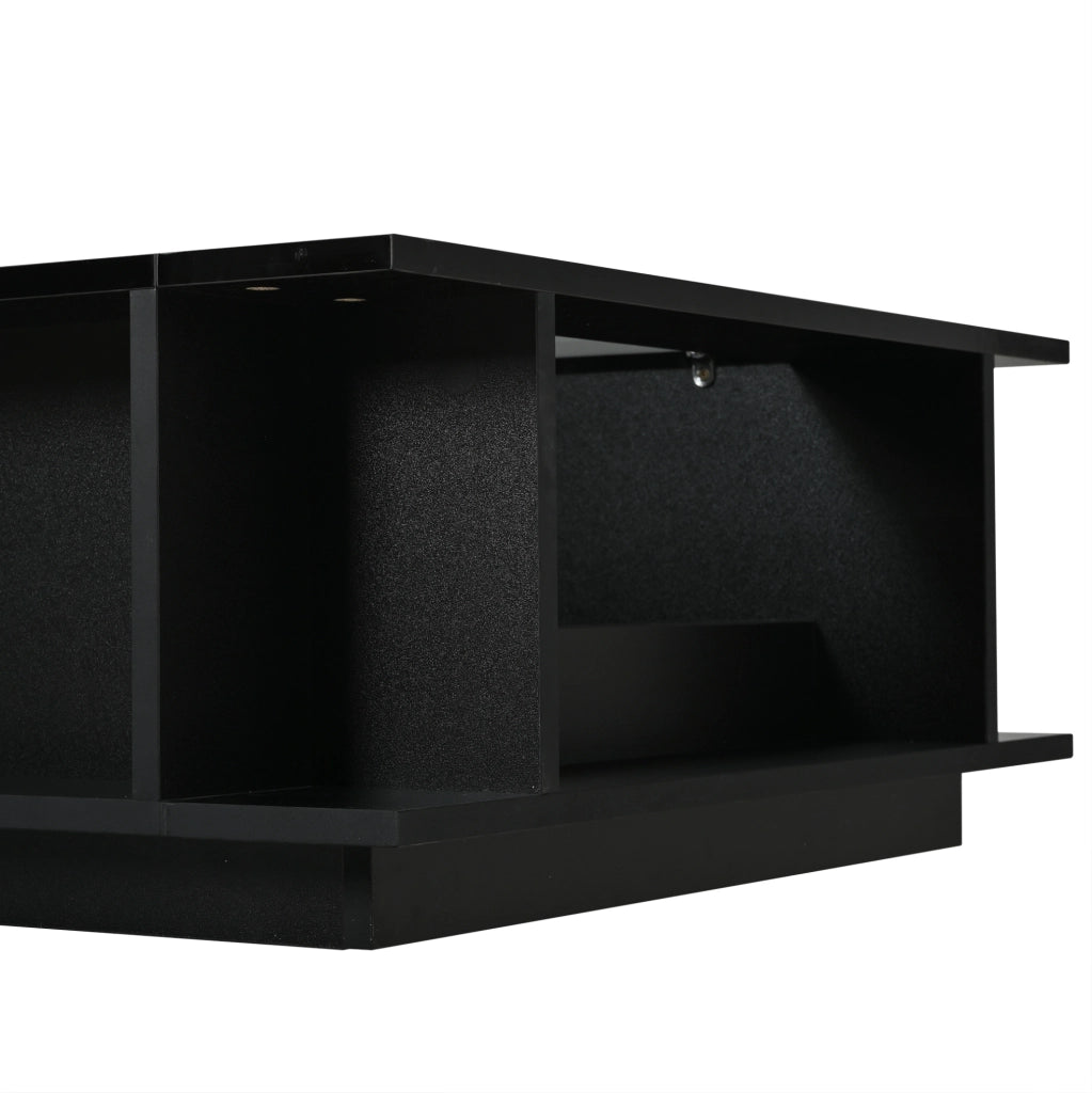 Tavolino da caffè quadrato 70x70x30 cm con piano in vetro; finitura nero lucido e LED
