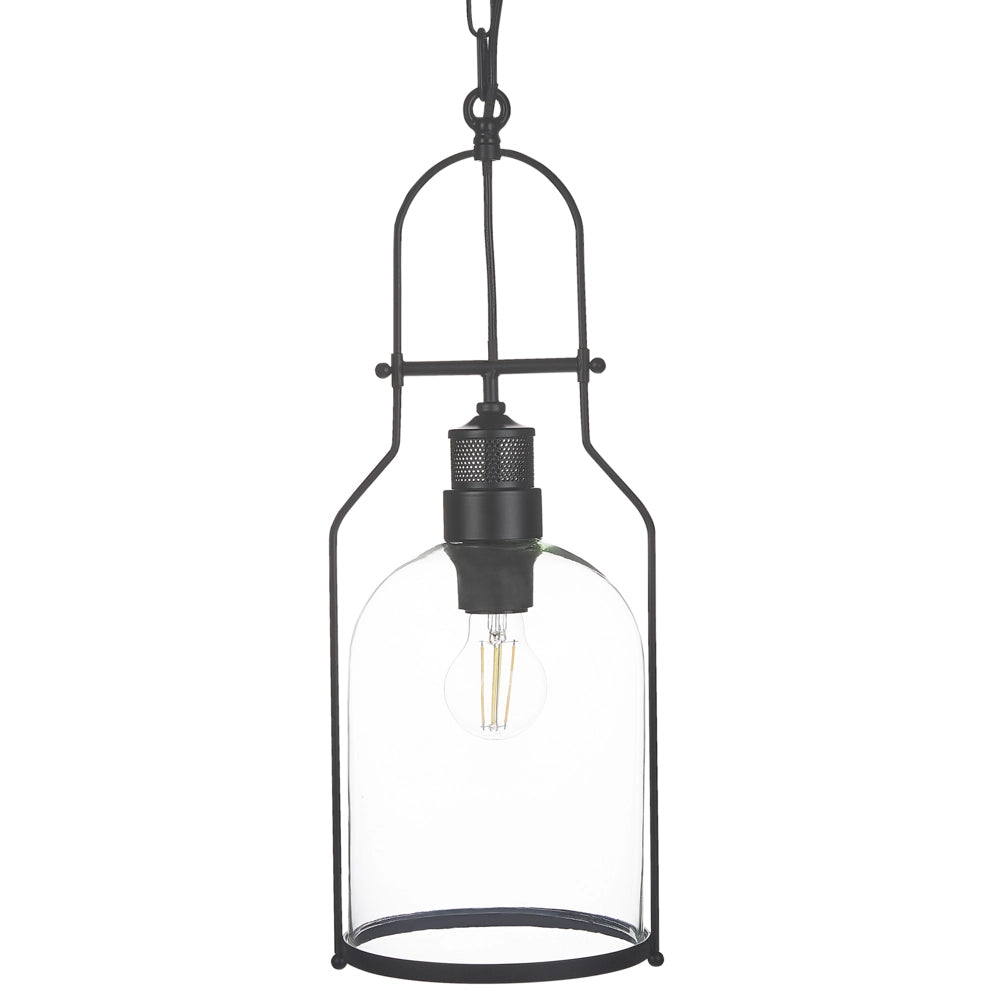 Lampada a sospensione in metallo Nero da 166 cm con montatura in vetro trasparente e paralume in stile retrò