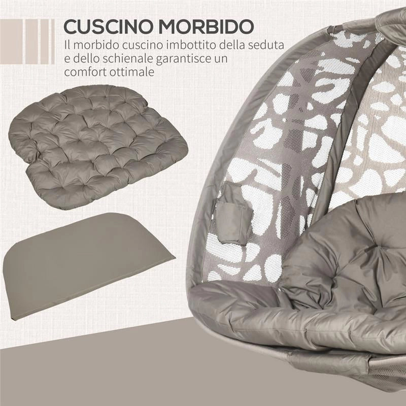POLTRONA SOSPESA 2 POSTI CON 2 TASCHE, 2 CUSCINI E CESTO PIEGHEVOLE, 130X103X172 CM
