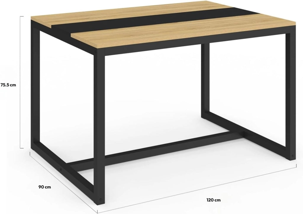 Tavolo da pranzo rettangolare DOVER 4 persone nero fascia centrale design industriale 120 cm
