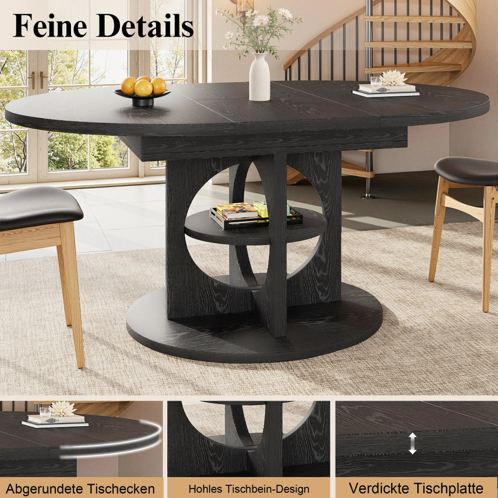 TAVOLO Allungabile 110-150 cm MDF Nero con ripiano integrato