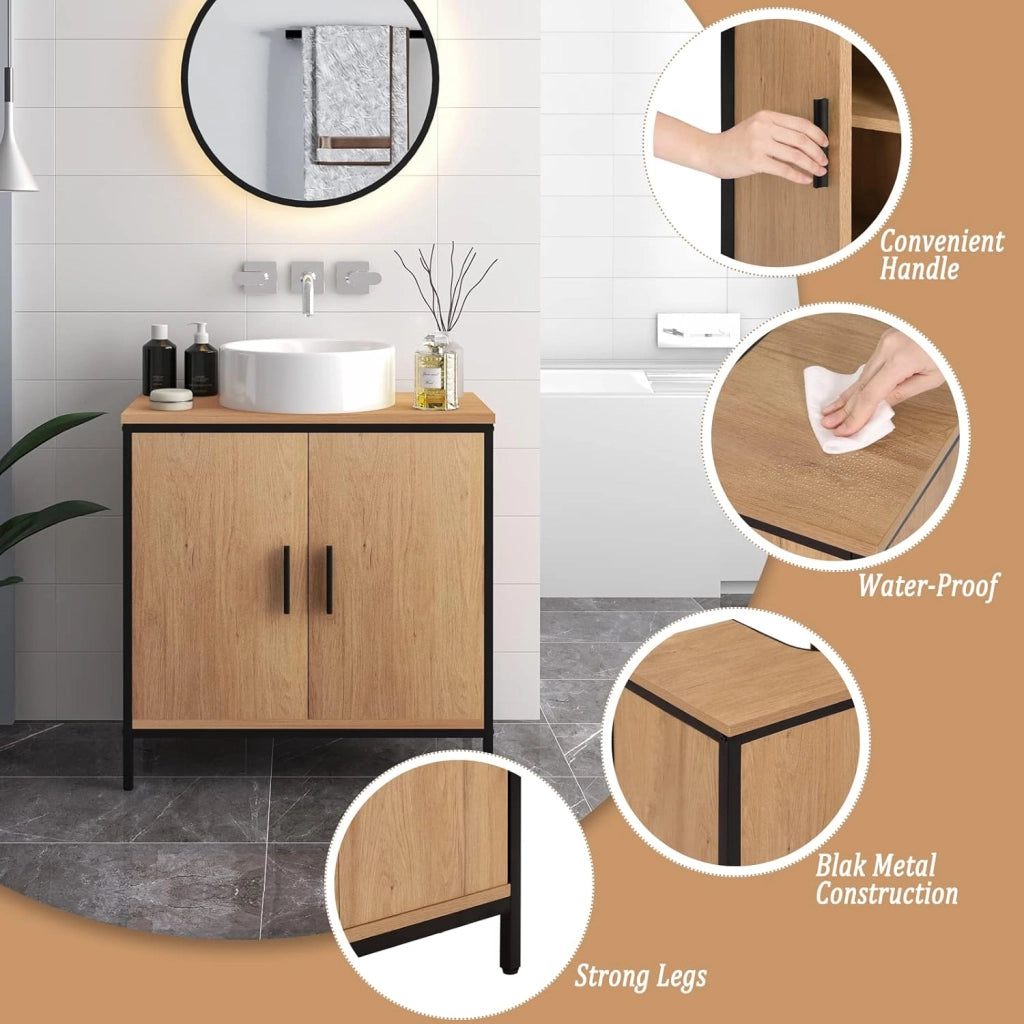 Set di mobili da bagno con armadietto a specchio in metallo + legno modello 11