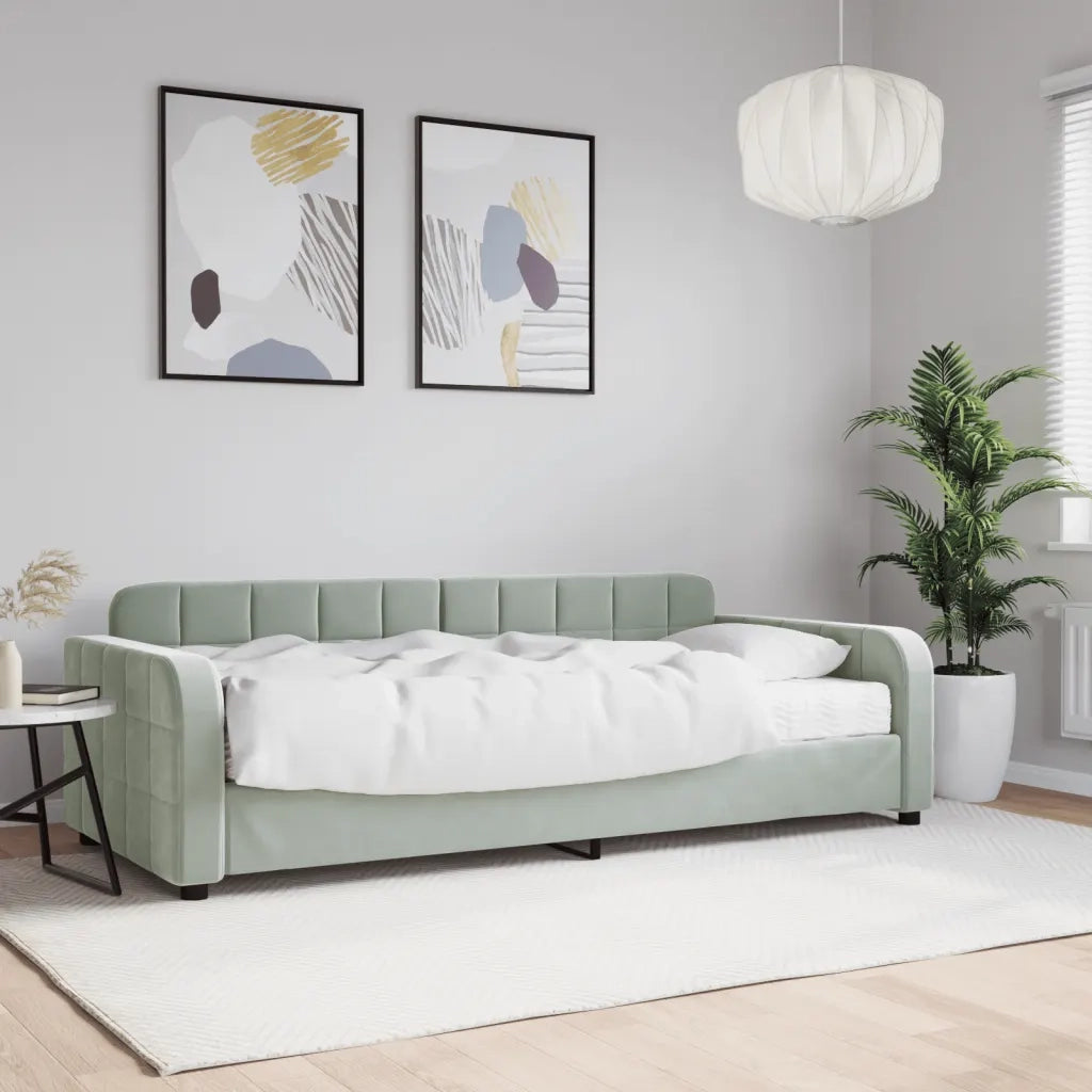 Divano Letto con Materasso Grigio Chiaro 90x190 cm in Velluto