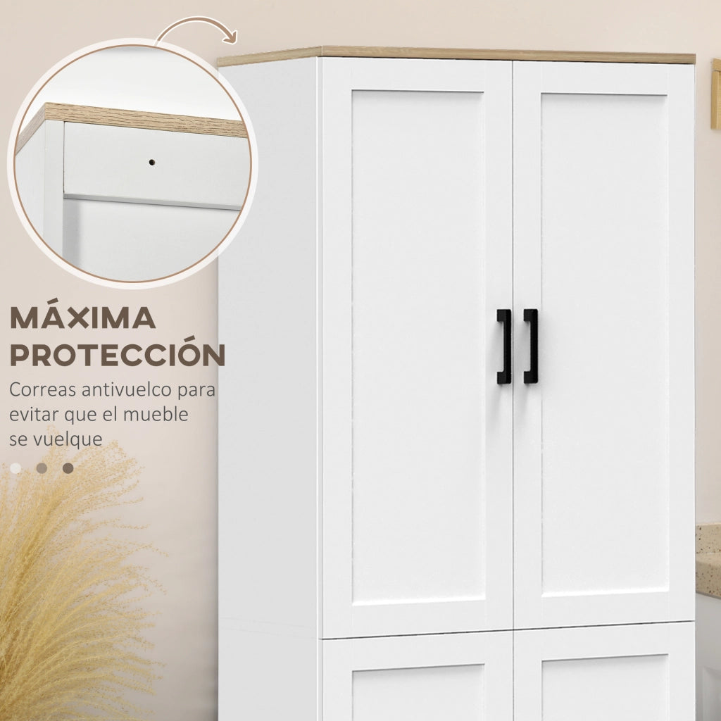 Armadio Cucina Multifunzionale con 4 Porte e Ripiani Regolabili ¨C zephmum ¨C Bianco 60x30x171 cm