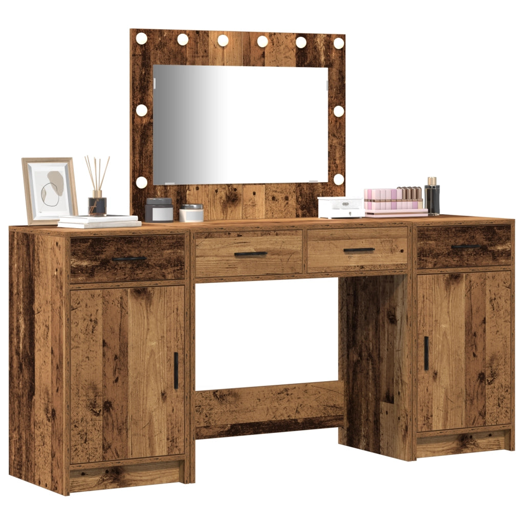 Set di Toeletta a 3 Pezzi con LED - Legno Vintage e Legno Ingegnerizzato
