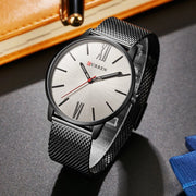 Trade Shop - Orologio Polso Curren 8238 Uomo Analogico Quarzo Maglia Nero Quadrante Silver -