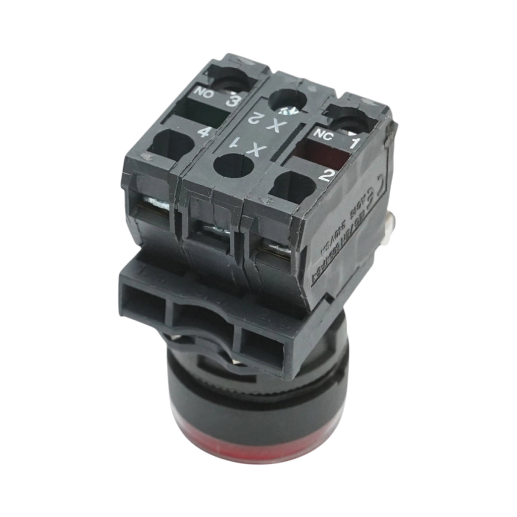 Pulsante con ritorno e segnalazione LED rosso 1NO+1NC, 220V/10A, TB5 Breckner Germany
