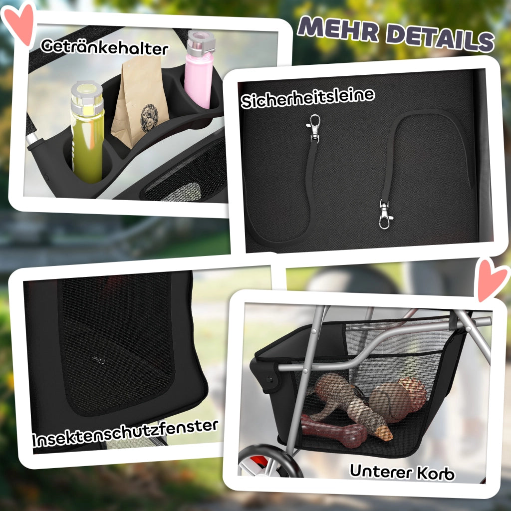 Carrello per Cani Pieghevole ¨C Zephmum ¨C 77x44x102 cm Nero