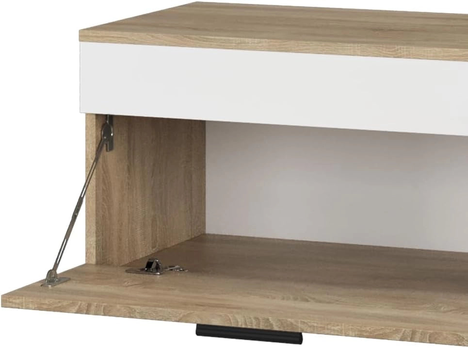 Mobili da soggiorno Berno, Sonoma/Bianco, 2 parti, per la conservazione di dispositivi multimediali e accessori per la casa