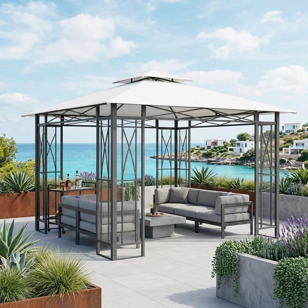 Copertura Di Ricambio Universale Per Gazebo Con Air Vent In Parte Superiore In Tessuto Resistente E Sistema Fissaggio Tasche Per Giardino Patio E Terrazza 300 X 300 Cm Beige