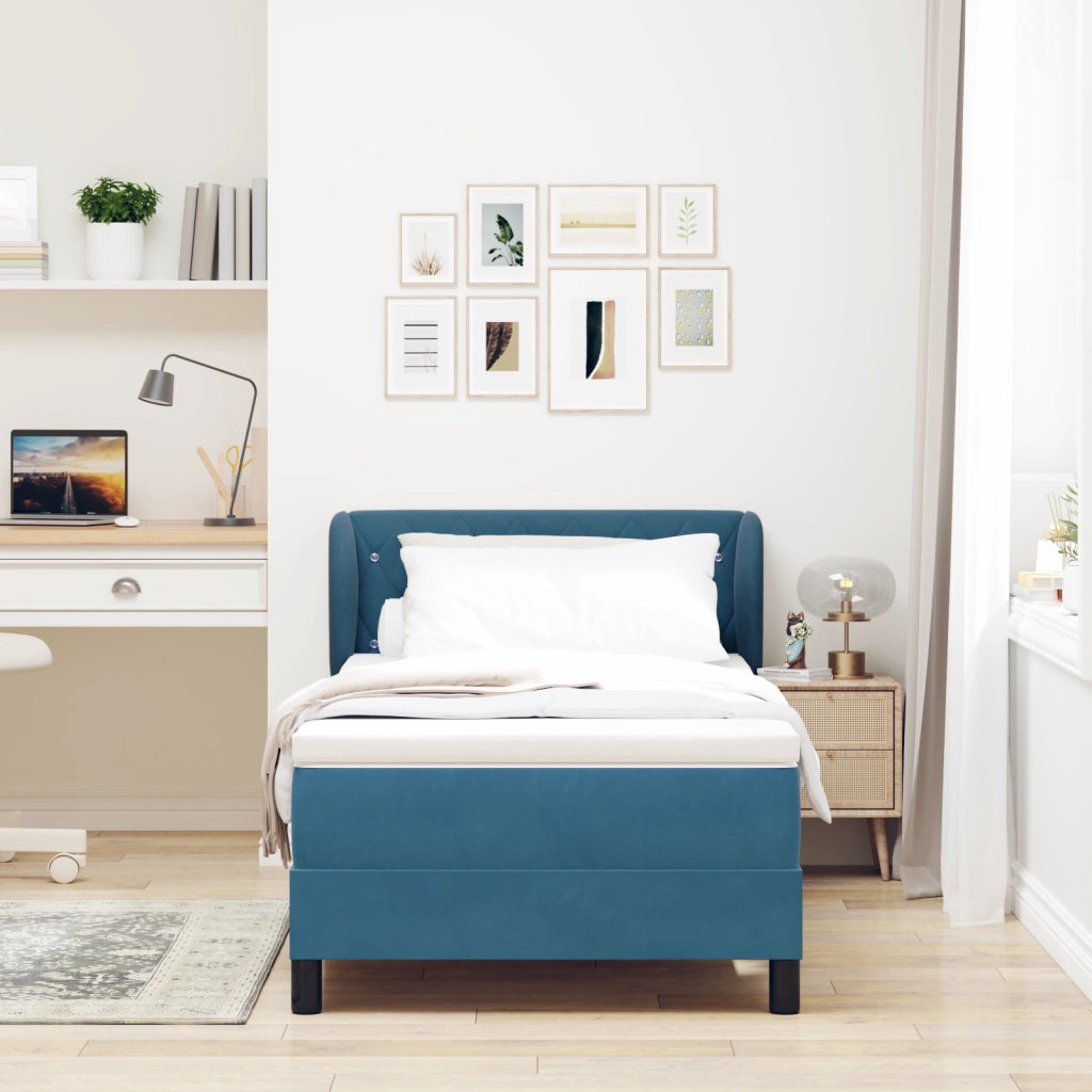 Letto a Box con Materasso Blu Scuro 90x190 cm Velluto