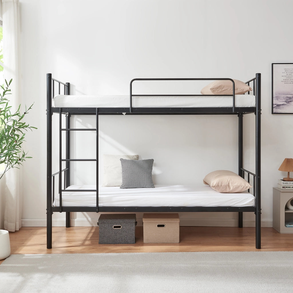 Letto a Castello Berimma a 2 Posti 90 x 200 cm con Scaletta e Sponda Anticaduta - Nero [en.casa]
