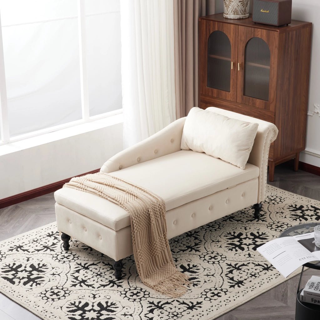 Chaise Longue Divano in Velluto con Cuscini ¨C MINIMAL ¨C Grigio/Beige, Angolare