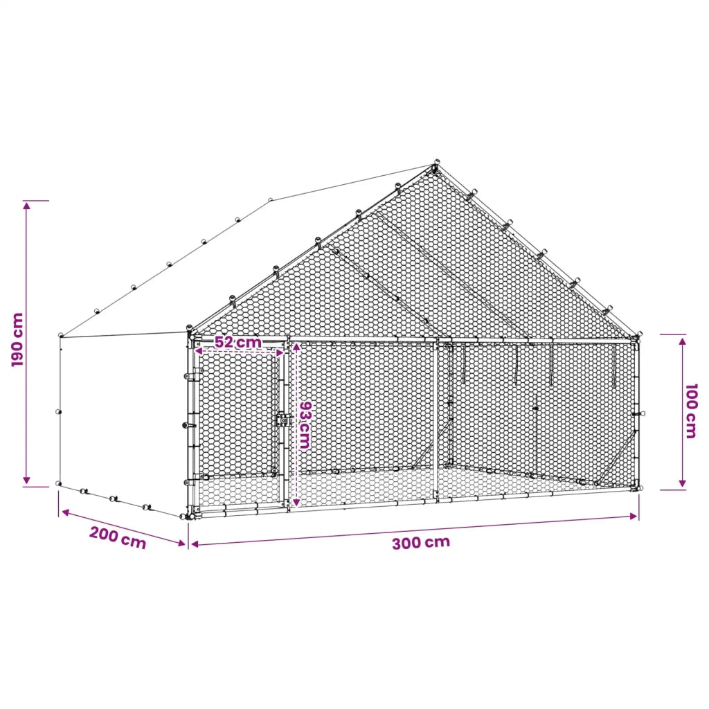 Pollaio con tetto Argento 300 x 200 x 190 cm Acciaio zincato 42042521