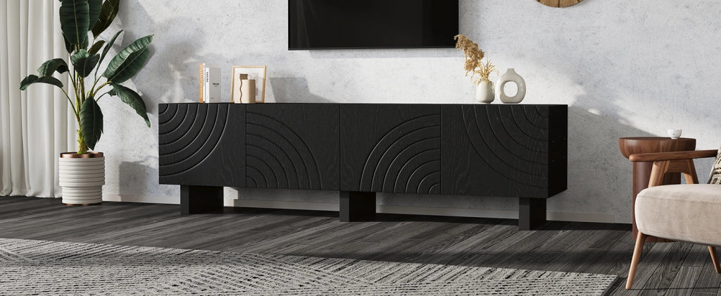 Mobile porta TV con 4 ante e 30 kg di portata in truciolato per soggiorno nero per TV fino a 75 pollici 180 × 40 × 55 cm