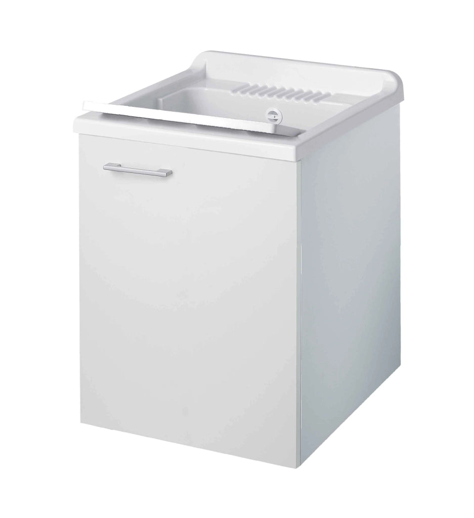 Mobile LAVATOIO - SOSPESO - in LEGNO a 1 anta - 50x50 (H.85) c/vasca e asse in PP - CR - COL: BIANCO