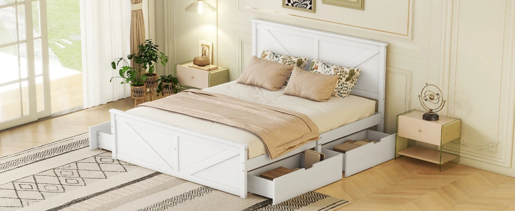 Letto in legno con 4 cassetti 160x200 mm pino bianco
