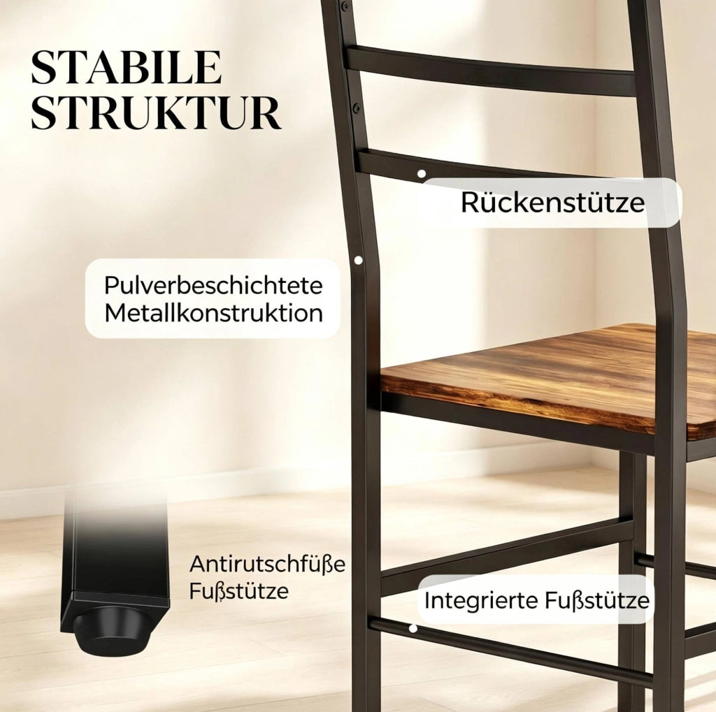 Set tavolo da pranzo ULEVR 80x50 cm con 2 sedie e ripiano, metallo e pannello truciolare marrone rustico e nero