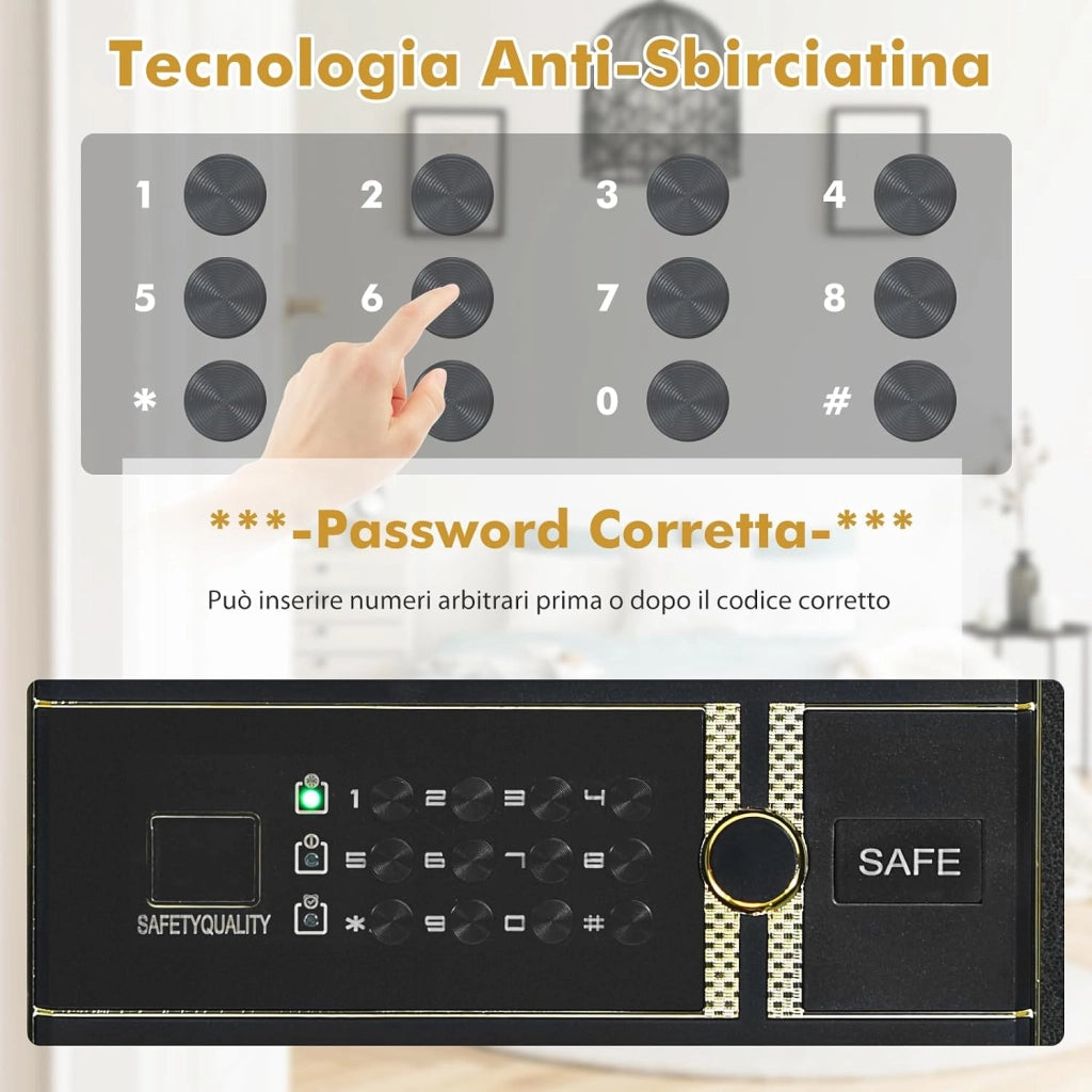 Cassaforte Elettronica, Cassetta di Sicurezza con Tastierino Numerico Digitale, con 2 Chiavi, 2 Chiavi di Emergenza, Ripiano Rimovibile e Sistema di Allarme, 36x31x41 cm