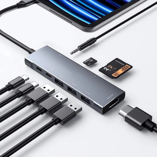 Hub USB-C 9 in 1 per iPad Pro 13 129 11 polliche - HDMI SD/Micro SD USB 3.0 35 mm Jack - iPad mini 6 - stazione di carica multifunzione