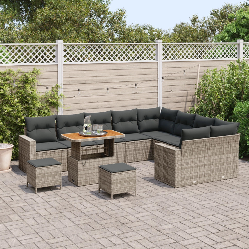 Set Divani da Giardino da 12 Pezzi con Cuscini Grigio Rattan Polimerico Acacia