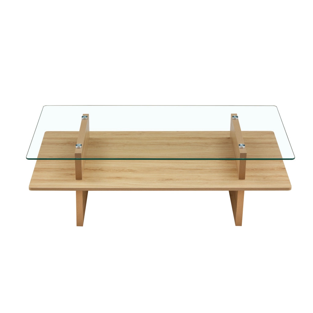Tavolino da caff¨¨ a due strati - Zephmum - Vetro temprato e MDF - Finitura legno naturale - Cornice robusta