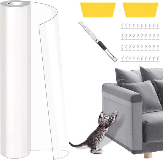 Foglia autoadesiva per gatti, nastro di protezione contro graffi trasparente 5m x 43cm, antigraffio per gatti per divani, porte, muri