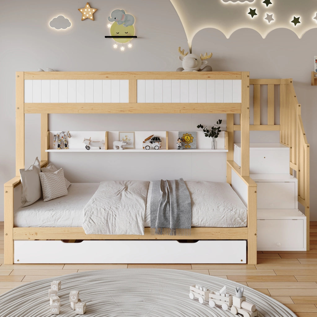 Letto a castello per bambini 3 posti con letto estraibile, armadio e scala contenitore