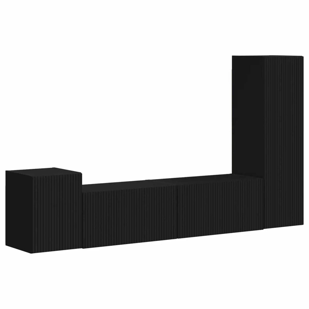 Set mobile TV Montaggio a parete 4 pcs Nero Legno multistrato 3408998