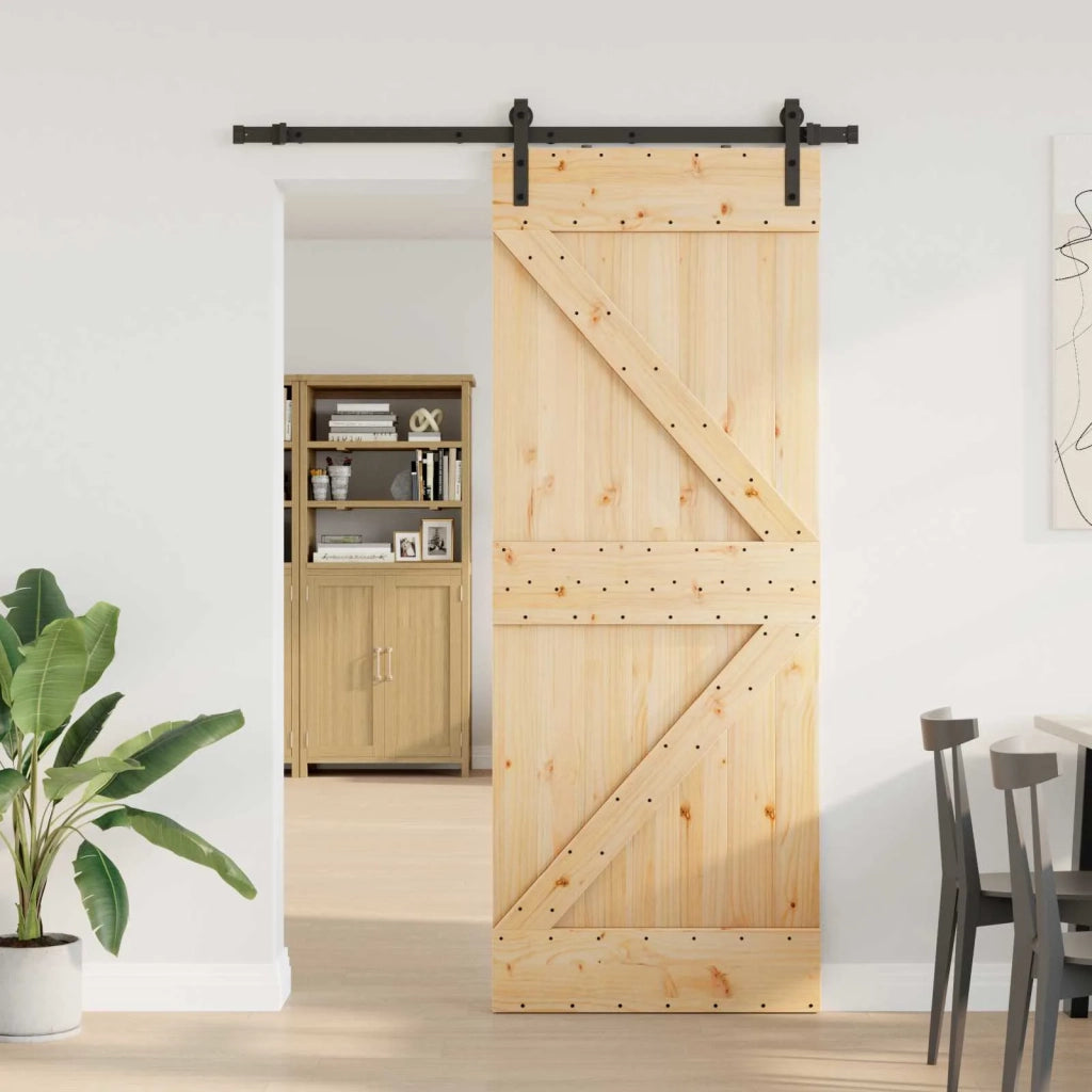 Porta scorrevole NARVIK Naturale e Nero 80 x 210 cm (152,5 cm)